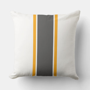 Sporty Grey Yellow Centre Racing Stripes On White Cushion