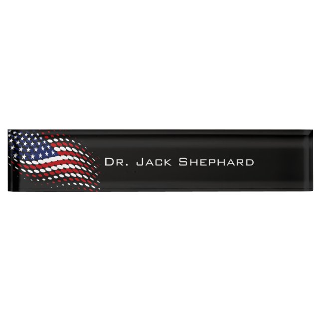 Sporty Halftone USA American Flag Nameplate (Front)