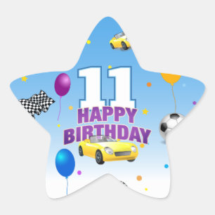 Sporty Happy Birthday BLUE Star Sticker