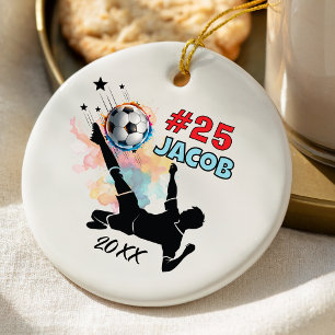 Sporty Illustrated Soccer Player Keepsake Ceramic Ornament