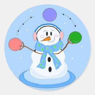 Sporty Juggling Snowman Classic Round Sticker