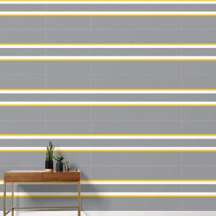 Sporty Modern Grey White Yellow Horizontal Stripes Wallpaper
