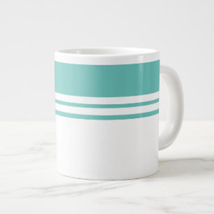 Sporty Modern Light Teal White Twin Racing Stripes Large Coffee Mug