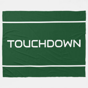 Sporty Modern TOUCHDOWN Text Stripes On Deep Green Fleece Blanket