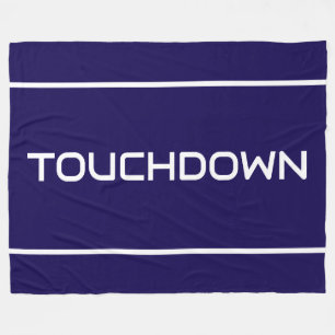 Sporty Modern TOUCHDOWN Text Stripes On Deep Navy Fleece Blanket