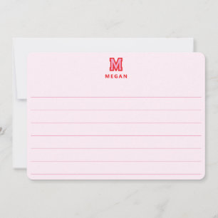 Sporty Monogram, Pink Lined Large Flat Card