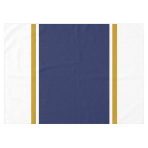 Sporty Navy Blue Brown Racing Stripes On White Tablecloth