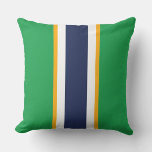 Sporty Navy Blue White Kelly Green Racing Stripes Cushion