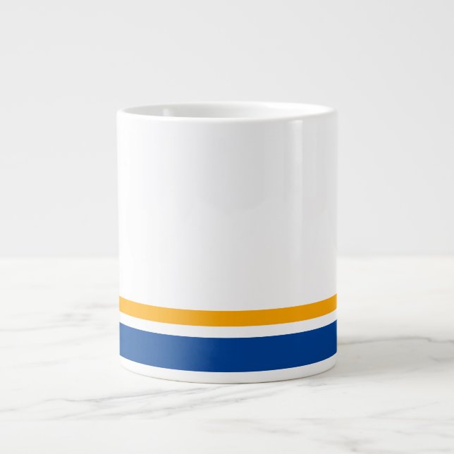Sporty Navy Yellow Bottom Rim Stripes On White  Large Coffee Mug (Front)