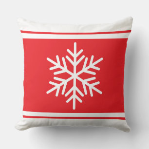 Sporty Nordic Snowflake Bright Red White Stripes Cushion