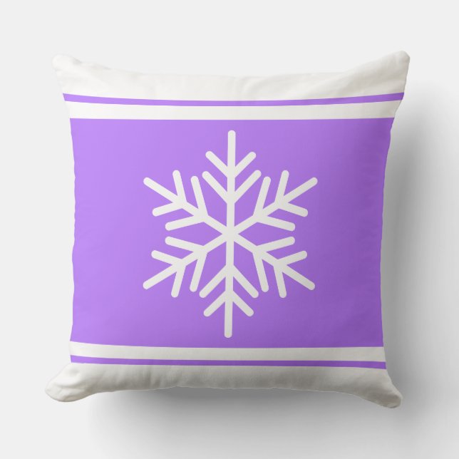 Sporty Nordic Snowflake Light Purple White Stripes Cushion (Front)