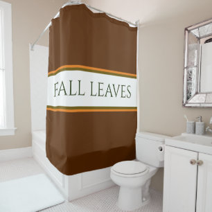 Sporty Orange Brown White Stripes "FALL LEAVES" Shower Curtain