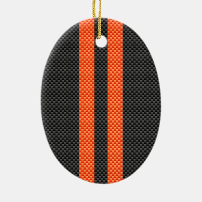 Sporty Orange Stripes Carbon Style Print Ceramic Ornament (Back)