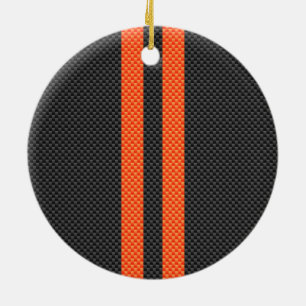 Sporty Orange Stripes Carbon Style Print Ceramic Tree Decoration