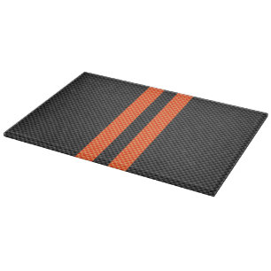Sporty Orange Stripes on Carbon Fibre Like Print Cutting Board