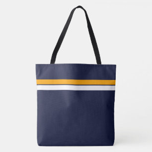 Sporty Orange White Racing Stripes On Navy Blue Tote Bag
