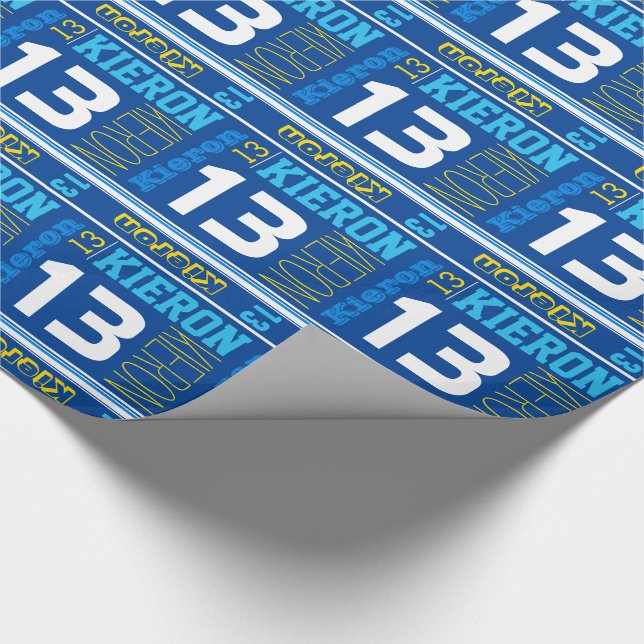 Sporty personalised name 13th birthday kids wrap wrapping paper (Corner)
