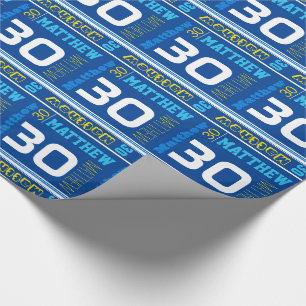 Sporty personalised name age blue birthday wrap wrapping paper