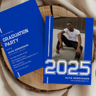 Sporty Photo Graduation Party Blue Invitation