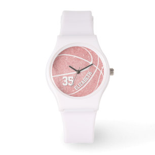 sporty pink girls' basketball personalised watch
