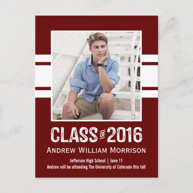 Sporty Prep Graduation Photo Class of 2016 Invitation Postcard (Front)