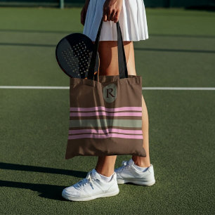 Sporty Preppy Green And Pink Stripe Monogram Tote Bag