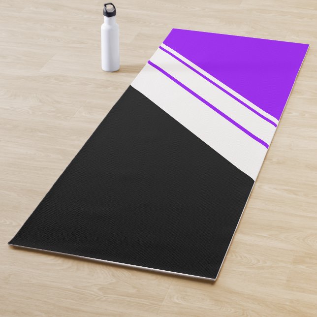Sporty Purple Black Diagonal White Racing Stripes Yoga Mat (In Situ)