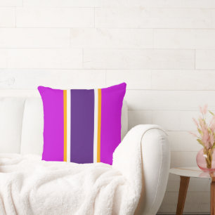 Sporty Purple Magenta Yellow White Racing Stripes Cushion