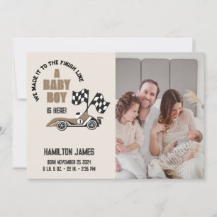 Sporty Race Car Baby Boy Birth Announcement