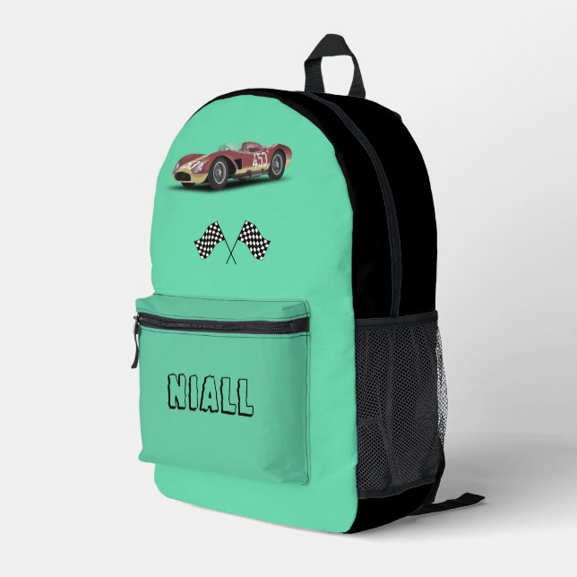 Sporty Race Car  Personalised Printed Backpack (Back Corner Right)