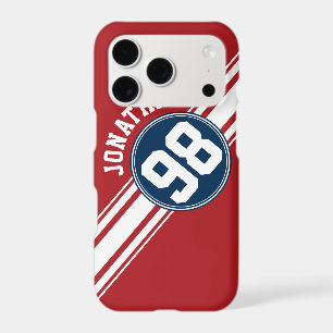 Sporty Red, White and Blue Stripes Name Number