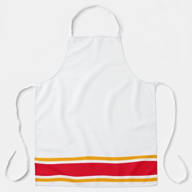 Sporty Red Yellow Hem Racing Stripes On White Apron (Front)