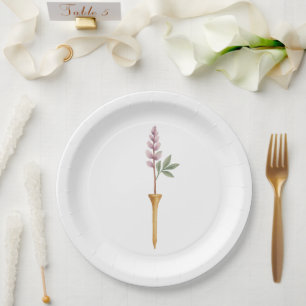 Sporty Romantic Floral Stem Golf Tee Golf Wedding  Paper Plate