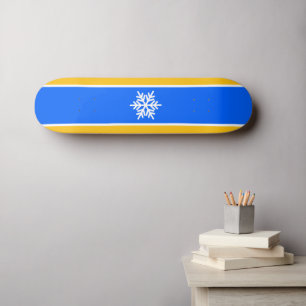 Sporty Royal Blue Yellow Orange Stripes Snowflake Skateboard