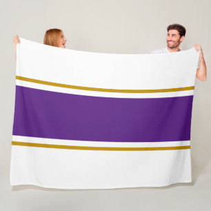 Sporty Royal Purple Brown Racing Stripes On White Fleece Blanket