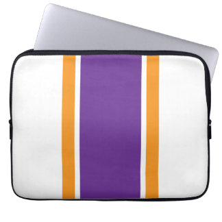 Sporty Royal Purple Orange Racing Stripes On White Laptop Sleeve