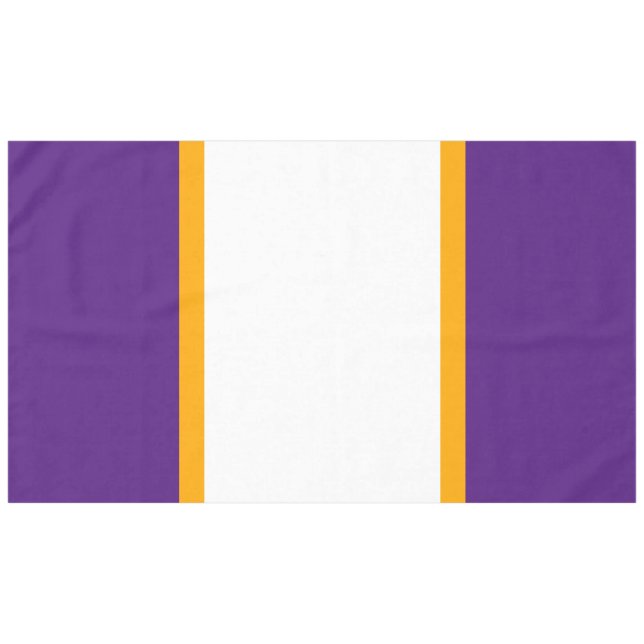 Sporty Royal Purple White Yellow Racing Stripes Tablecloth (Front (Horizontal))