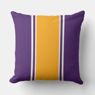 Sporty Royal Purple Yellow White Racing Stripes Cushion