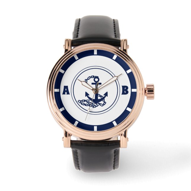 Sporty Sailor Style, Custom Initial, Nautical Watch (Front)