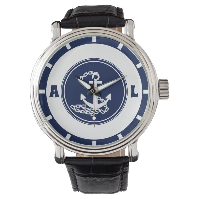 Sporty Sailor Style, Custom Initials, Nautical Watch (Front)
