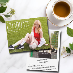 Sporty Script Overlay Graduate Photo Graduation Announcement