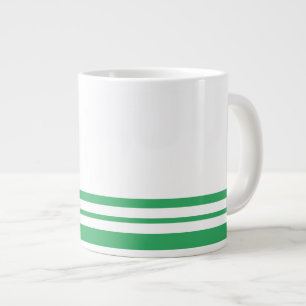 Sporty Sea Green Bottom Racing Stripes On White Large Coffee Mug