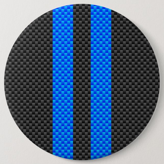 Sporty Sky Blue Carbon Fibre Style Racing Stripes 6 Cm Round Badge (Front)