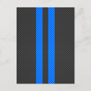 Sporty Sky Blue Carbon Fibre Style Racing Stripes Postcard