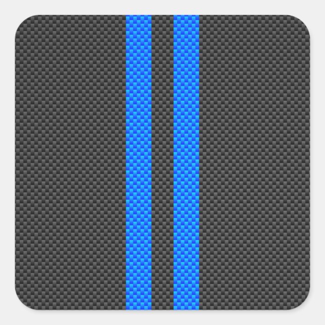 Sporty Sky Blue Carbon Fibre Style Racing Stripes Square Sticker (Front)