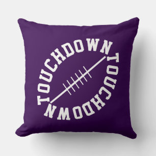 Sporty Slant Football TOUCHDOWN On Deep Purple Cushion