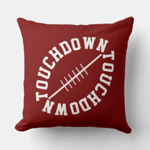 Sporty Slant Football TOUCHDOWN On Deep Red Cushion