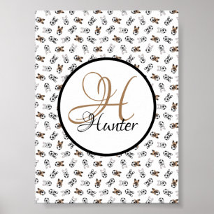 Sporty Soccer Puppies Monogrammed Poster