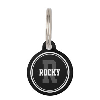 Sporty Solid Black with Monogram Pet Tag
