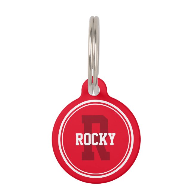 Sporty Solid Red with Monogram Pet Tag (Front)